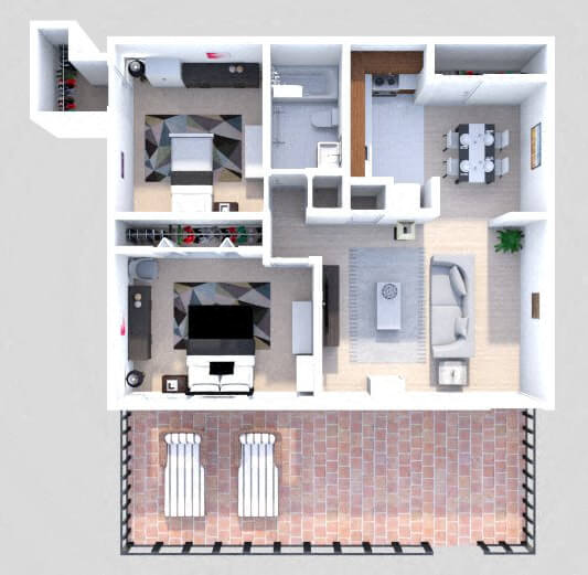 B1 2 Bedroom 1 Bath Garden Lower floor plan